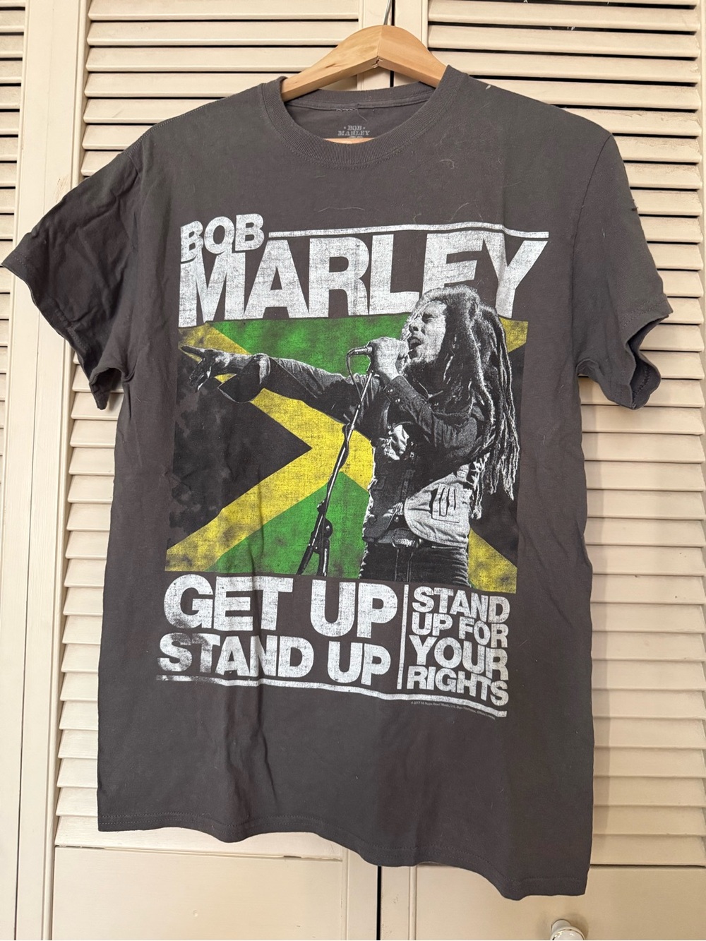 Bob Marley Graphic Short Sleeve Tee - Black with Green & Yellow Print - Picture 2 of 3